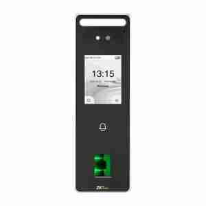 A black ZKTeco SpeedFace-V3L access control terminal with a keypad and a fingerprint scanner.