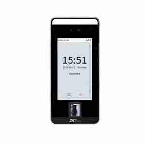 A black ZKTeco SpeedFace-V5L facial recognition terminal with a 5 inch touch screen.