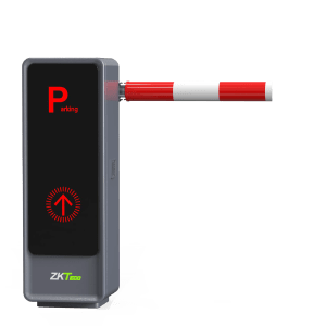 A boom barrier with LED display and a red and white stripe boom