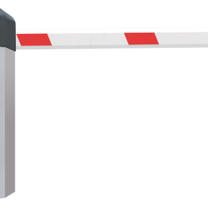A barrier gate with a red and white stripe boom