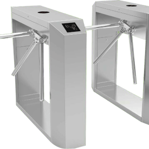 A single-lane tripod turnstile with RFID or fingerprint recognition