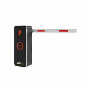 A boom barrier with LED display and a red and white stripe boom in white background