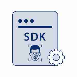Image of Armatura's FacePro Android and Windows SDK with facial recognition and settings icon in blue